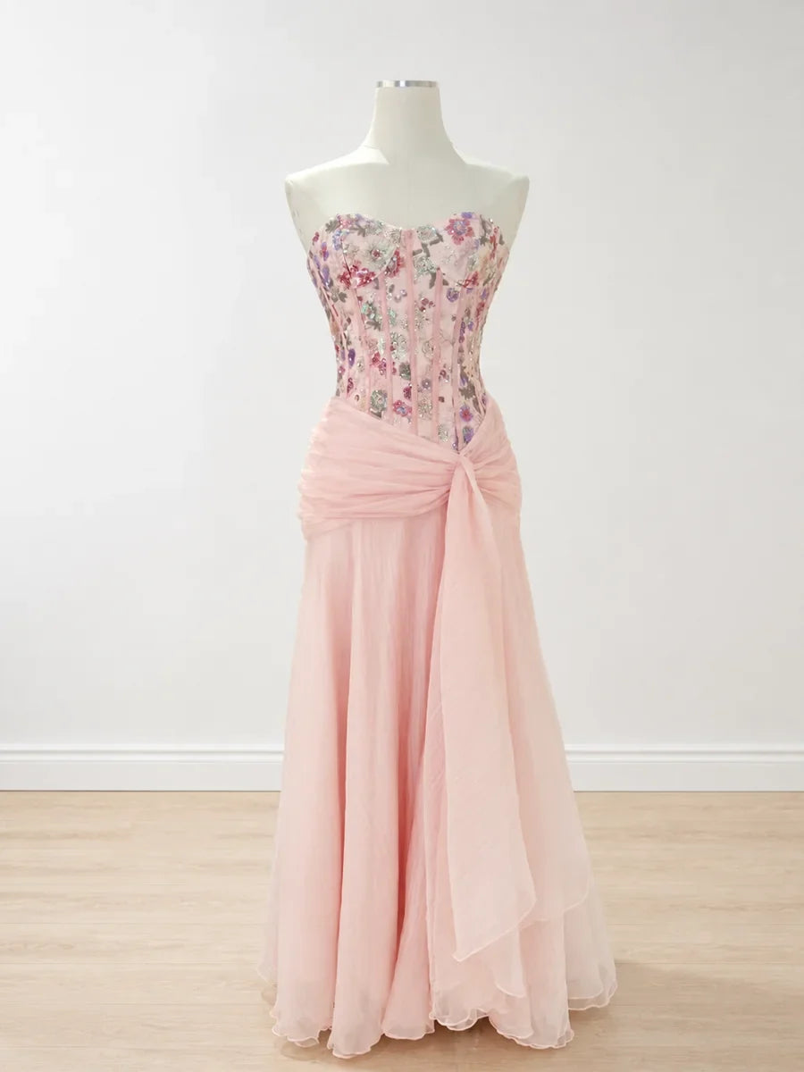 Maxikleid mit Blumen-Bustier und gestuftem Tüllrock