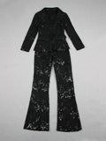 Blazer-Hosen-Set mit Paillettenstickerei und Spitze