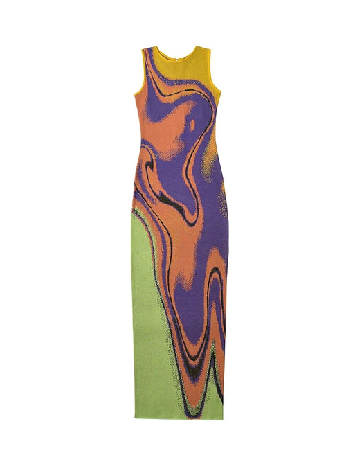 Ärmelloses Maxikleid mit abstraktem Print