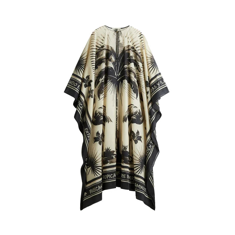 Bedrucktes Satin-Kaftan-Maxikleid