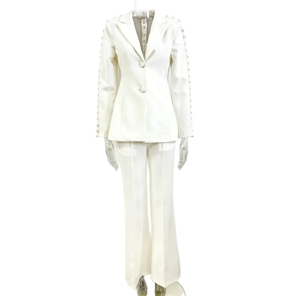 Blazer-Hosen-Set mit Perlen und Mesh-Einsätzen