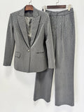 Graues Blazer-Hosen-Set mit Kristallverzierung
